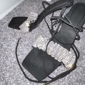 Black rhinestone lace up heels! Worn once for birthday, bought for $70